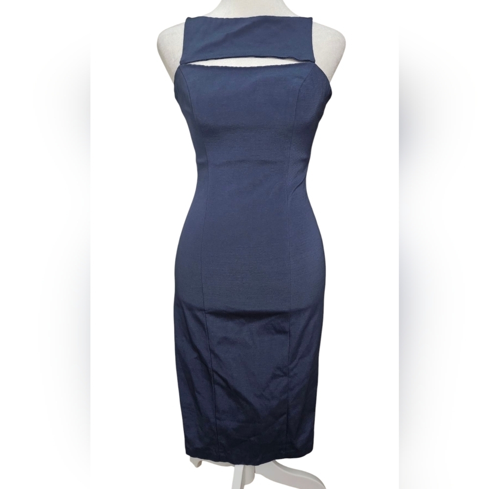 MARIA BIANCA NERO Bodycon Sheath Midi Cocktail Dress In Navy. Size SP NWT